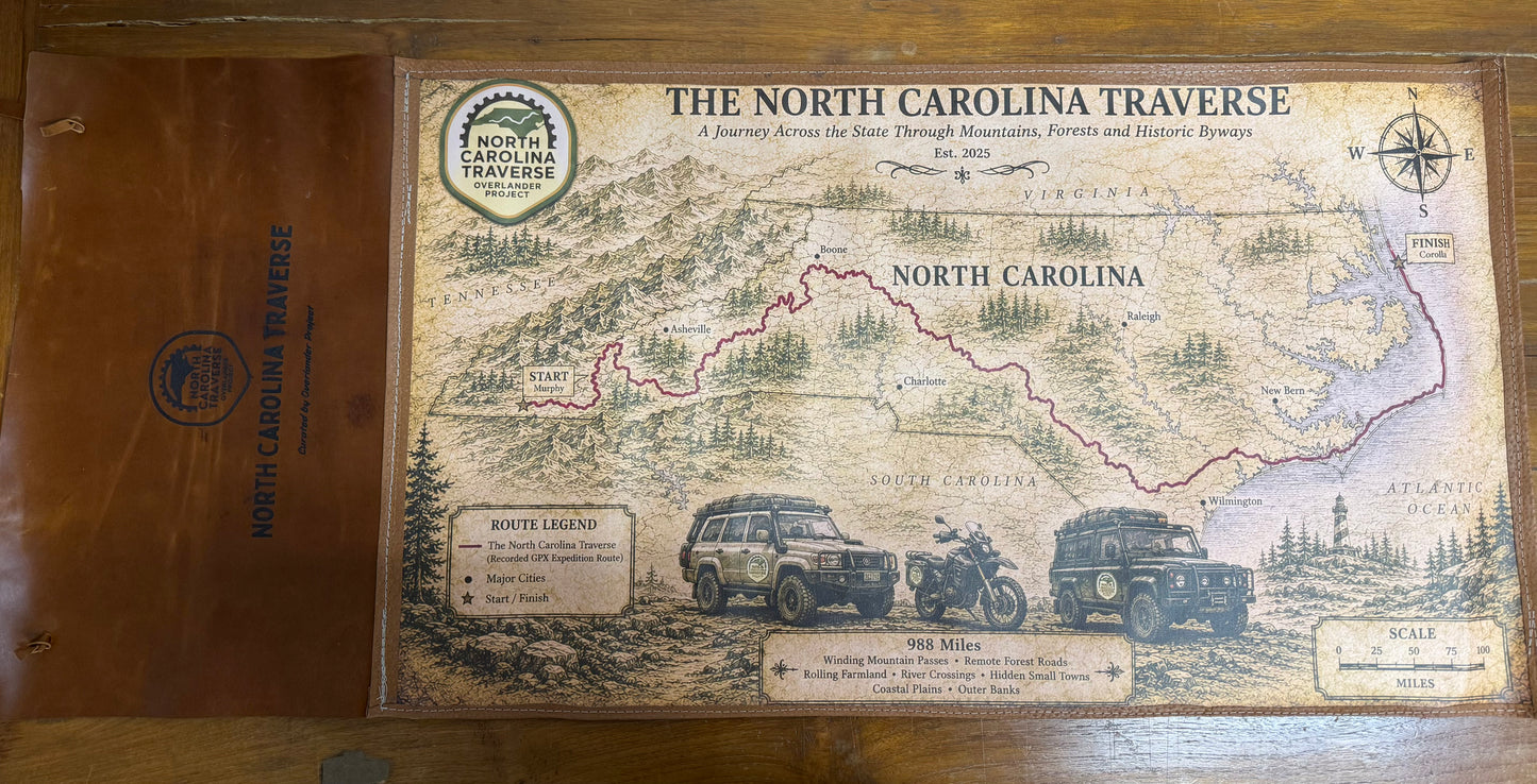 The North Carolina Traverse™ Leather Wrapped Expedition Scroll Map