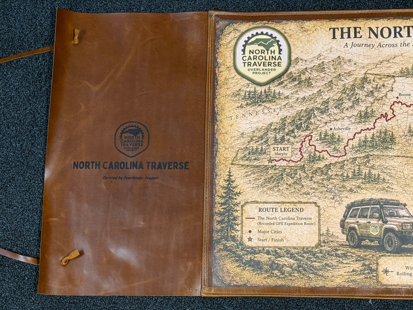 The North Carolina Traverse™ Leather Wrapped Expedition Scroll Map
