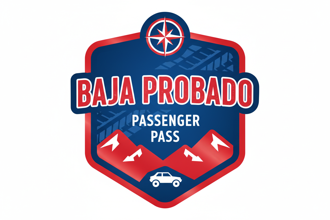 I need an icon for a "Baja Probado" Passenger Pass - Please use royal blue and red colors